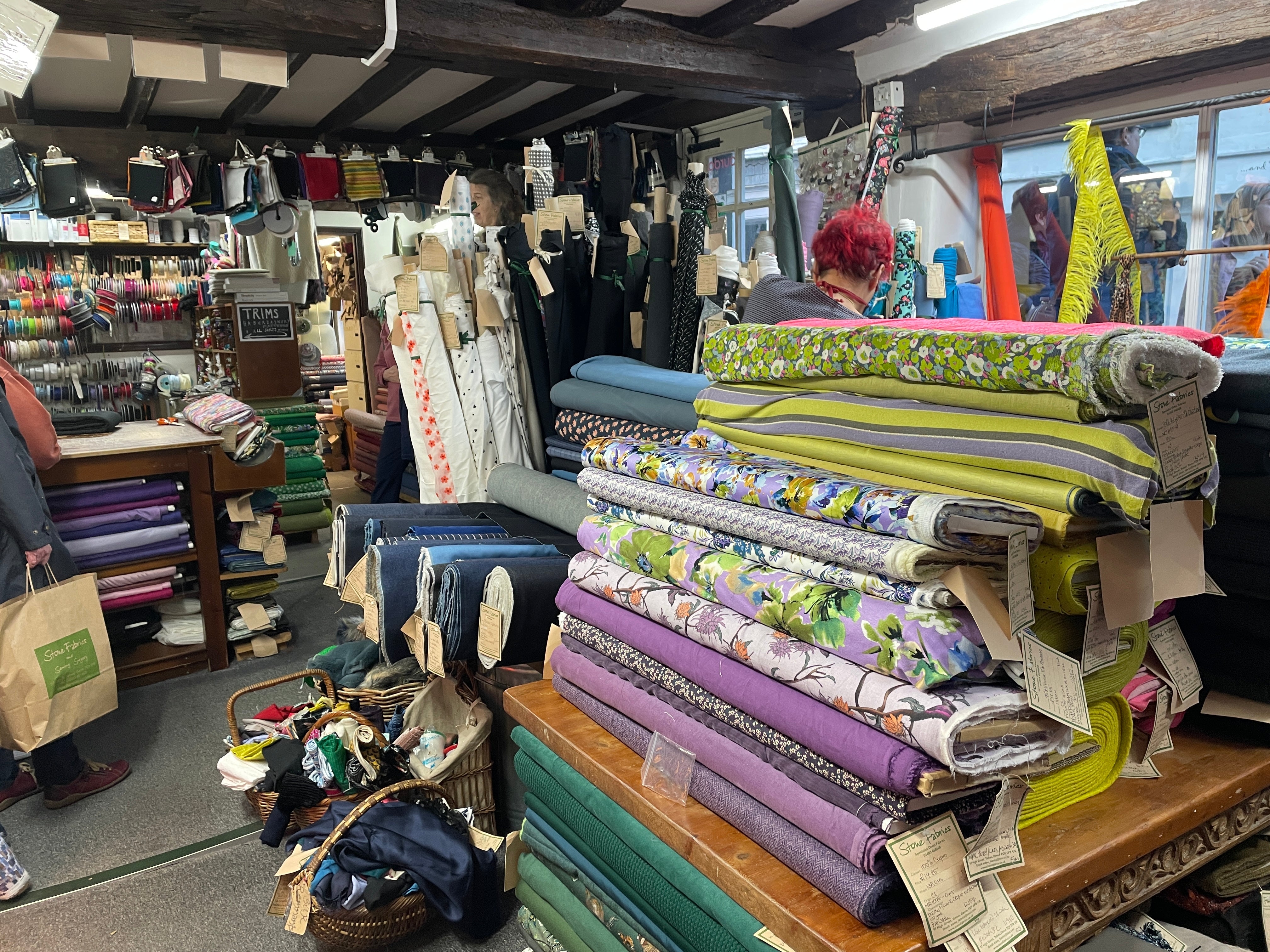 Stones Fabrics in Totnes. A real treasure trove of beautiful fabrics