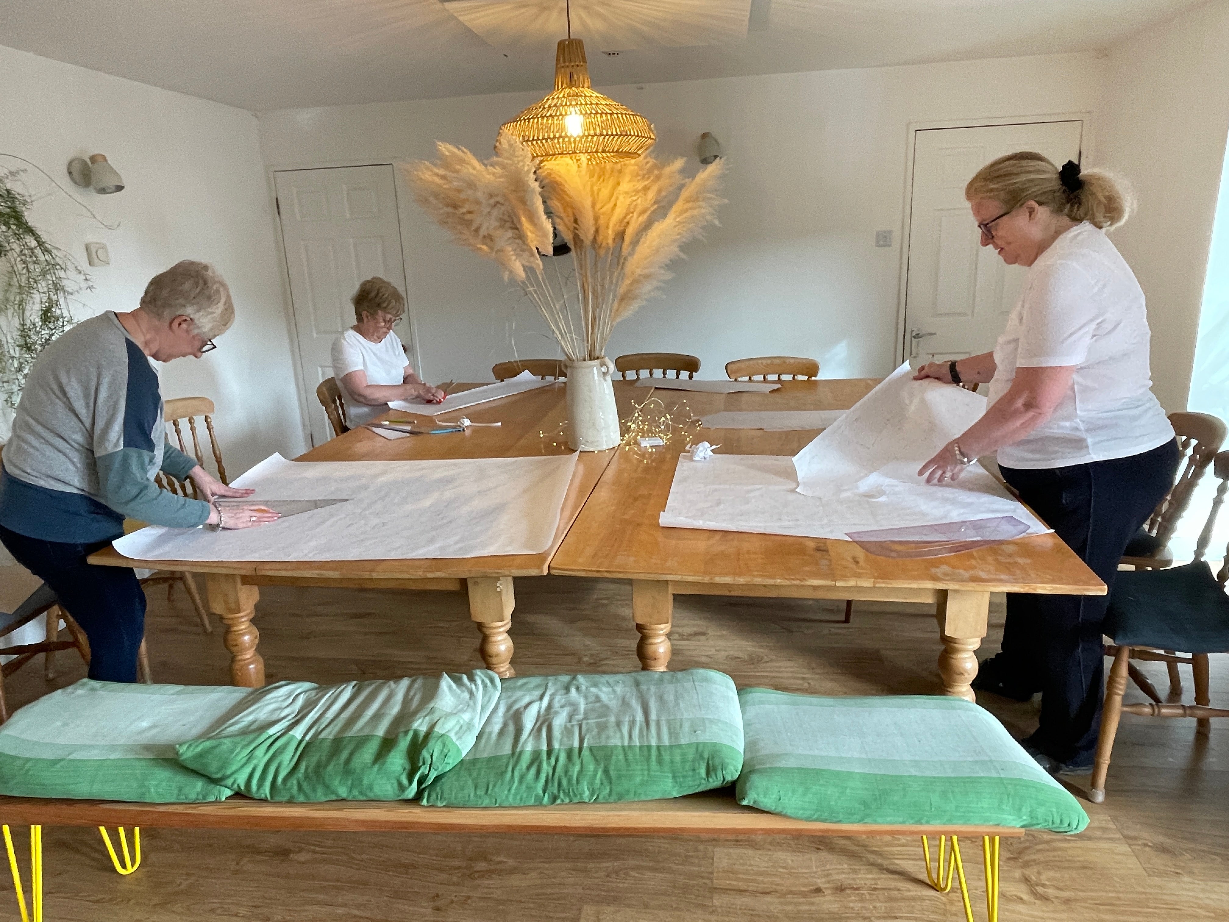 Transferring patterns at our dining room table